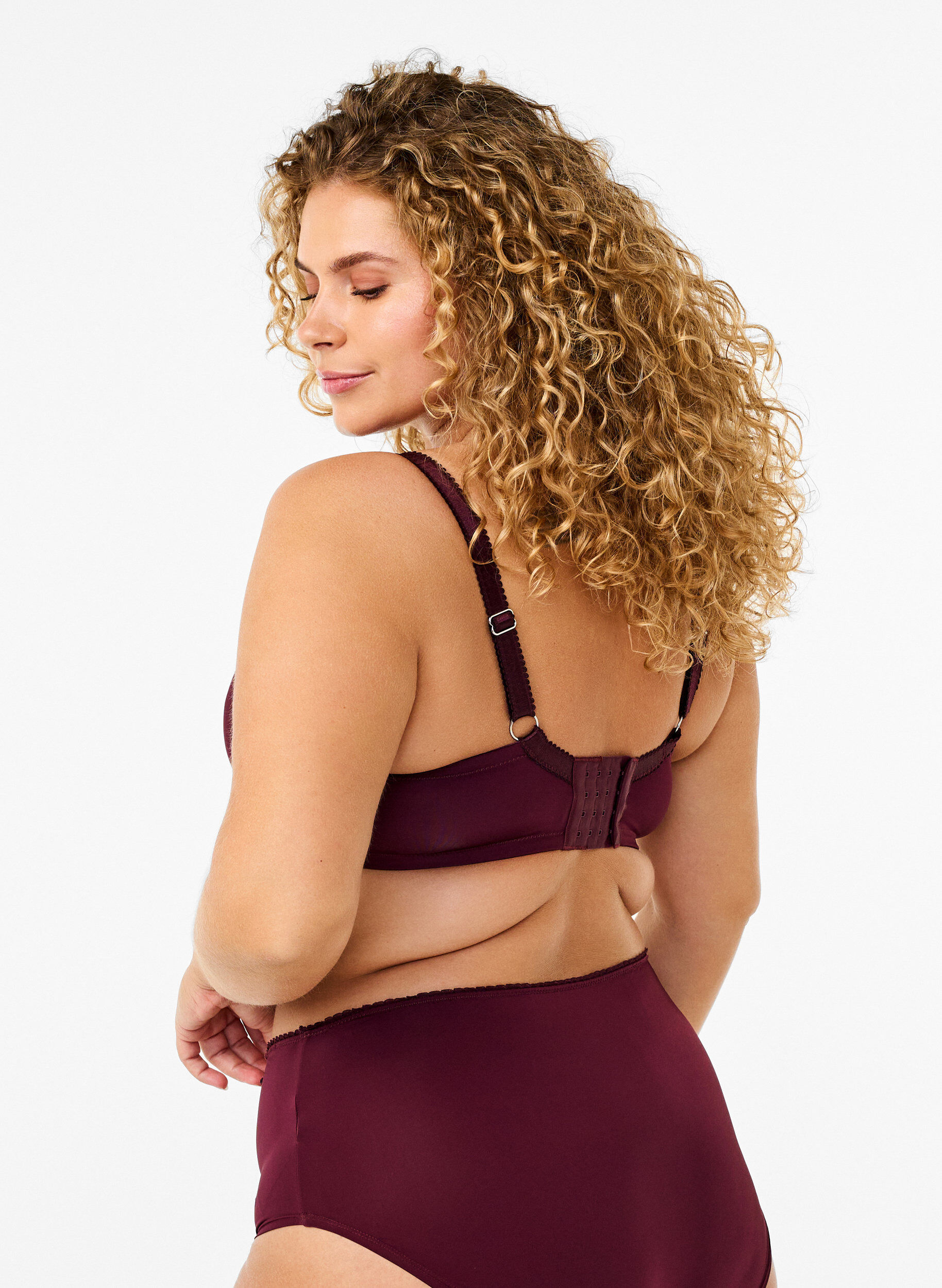 Zizzi Usztywniany biustonosz z kwiatowym haftem, Ciemnobordowy, Model image number 1