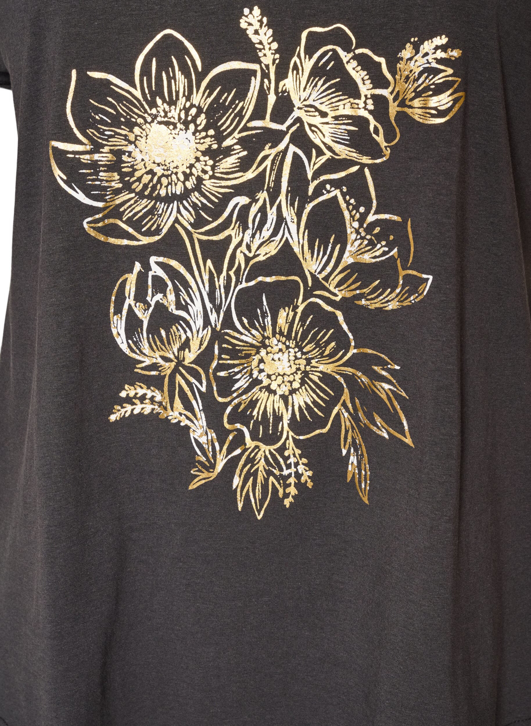 ZizziBawelniany T-shirt z nadrukiem ze zlotej folii, Ciemnoszary, Packshot image number 2