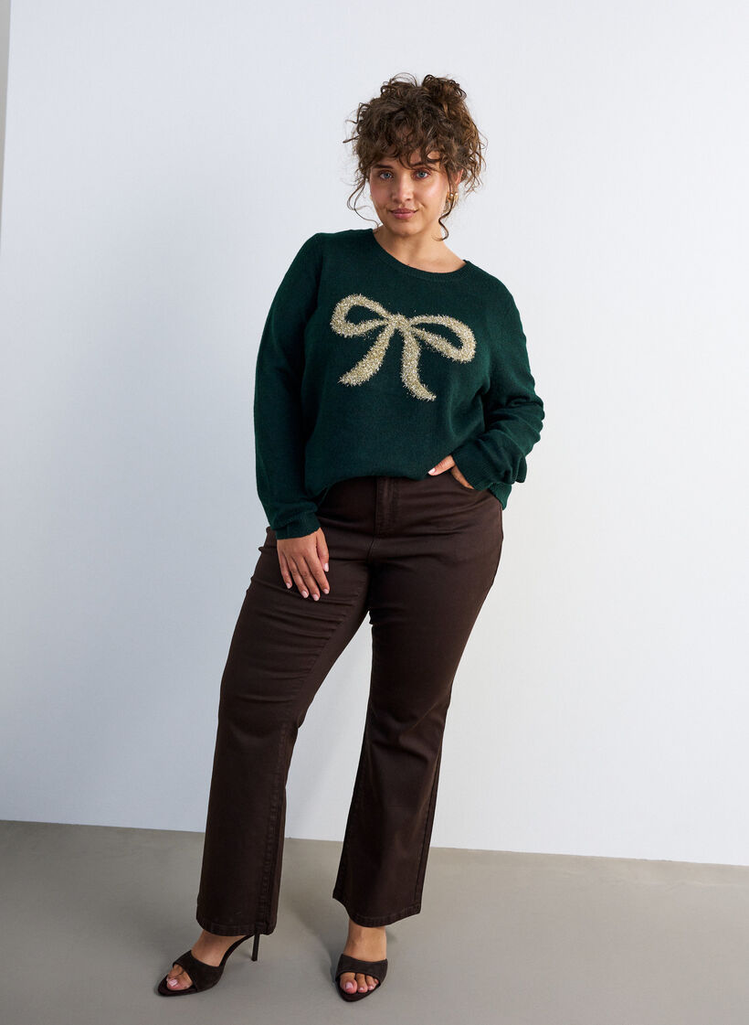Sweter ze zlota kokardka, Zielony, Model image number 1