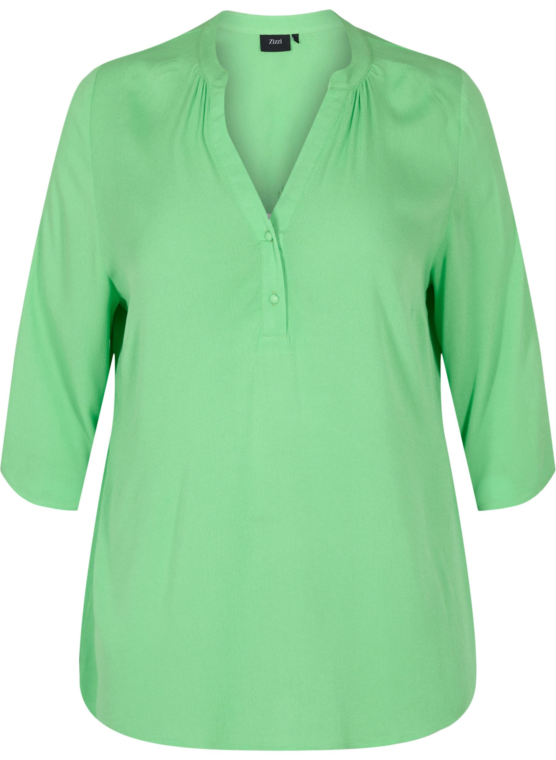 Zizzi 3/4 sleeve v-neck viscose blouse, Summer Green, Packshot image number 0