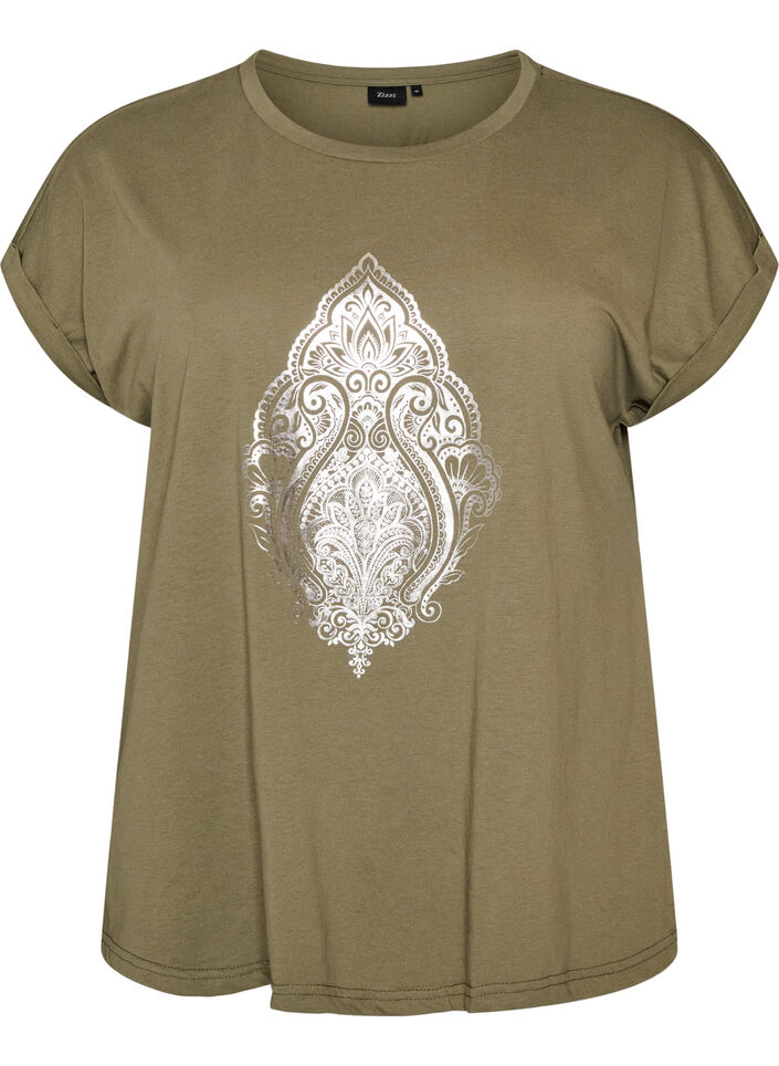 T-shirt z ozdobnym nadrukiem z przodu, Zielony, Packshot image number 0
