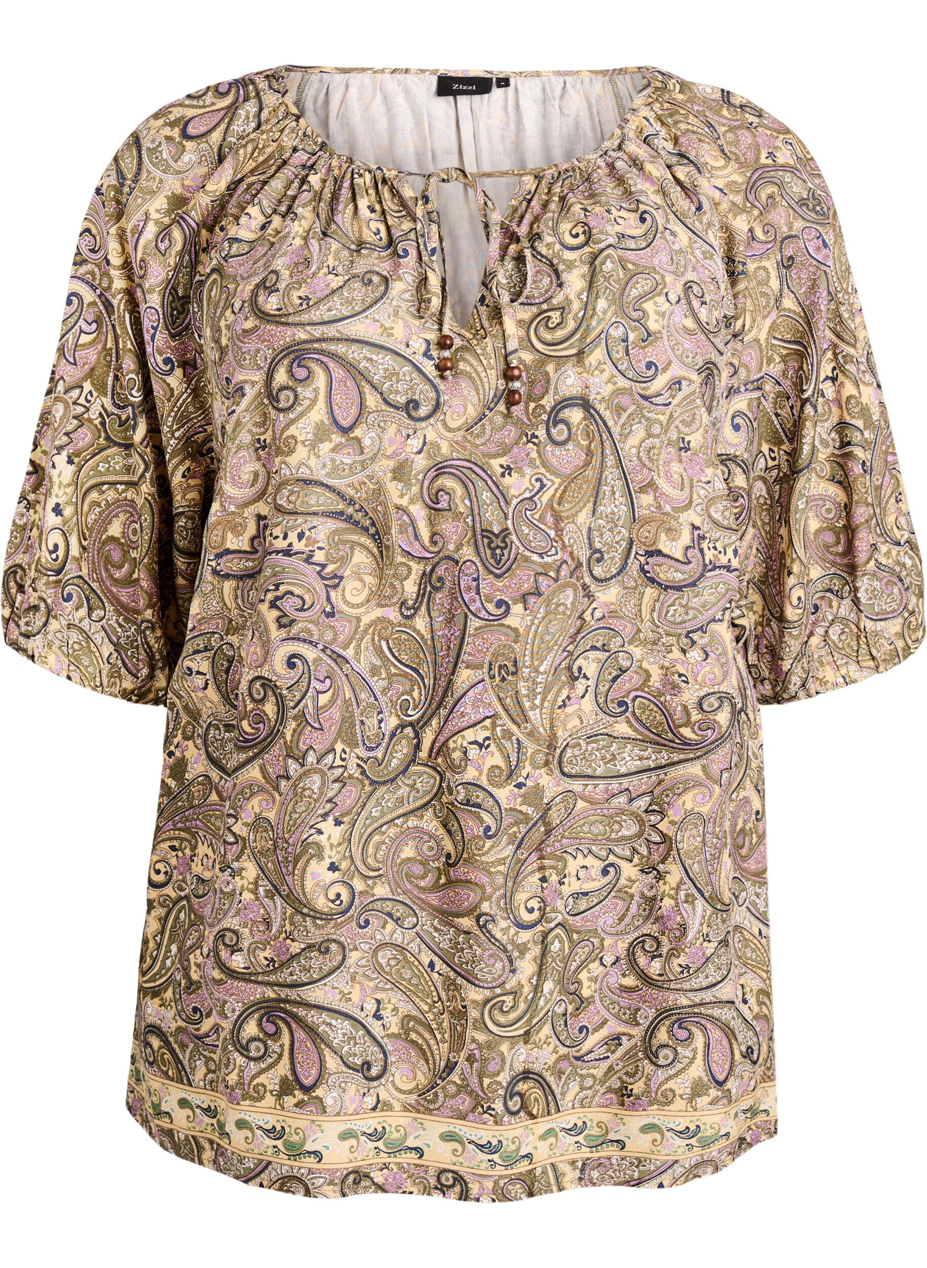 ZizziBluzka z wiskozy z nadrukiem w paisley i wiazaniem, Ż&oacute;łty, Packshot image number 0