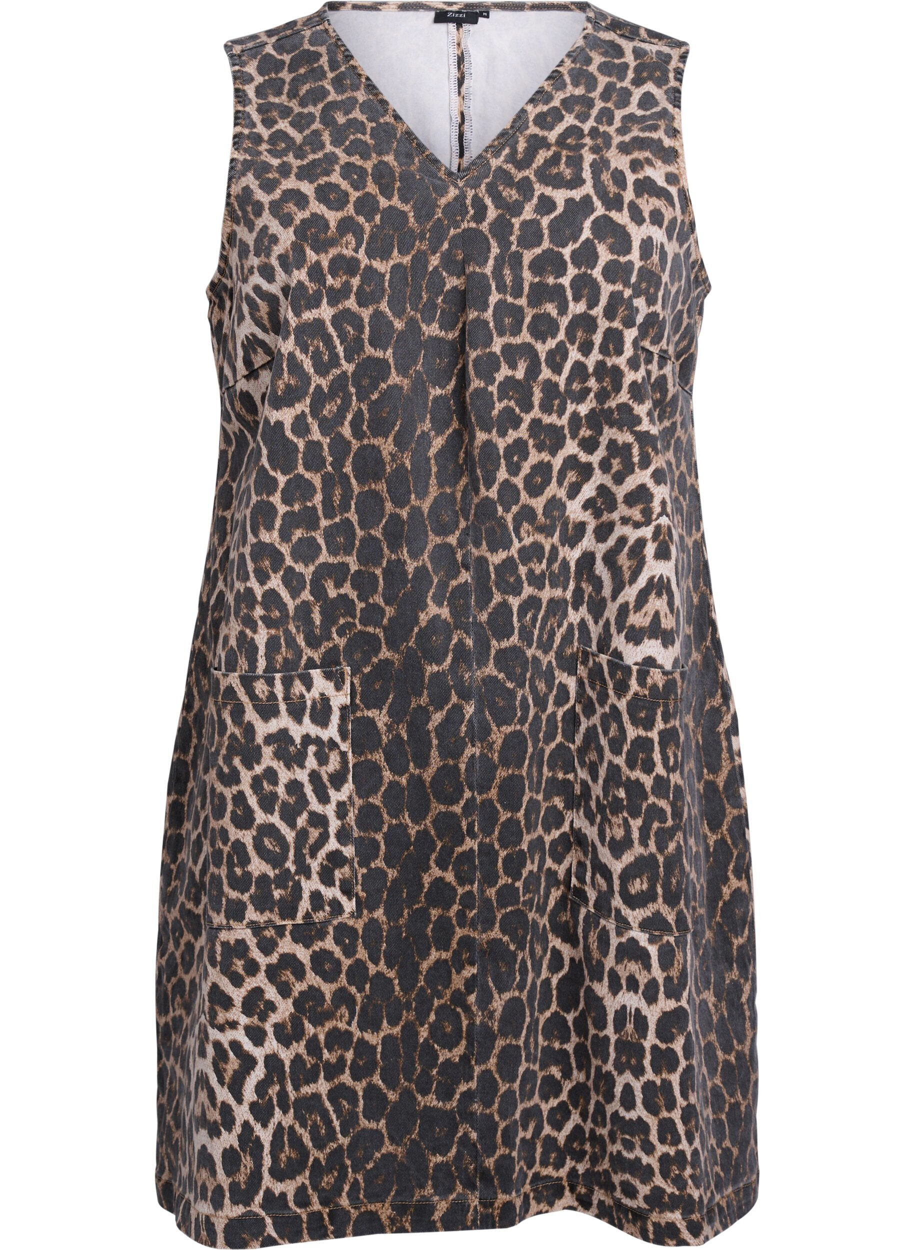 Sukienka Pinafore z kieszeniami i nadrukiem w panterke