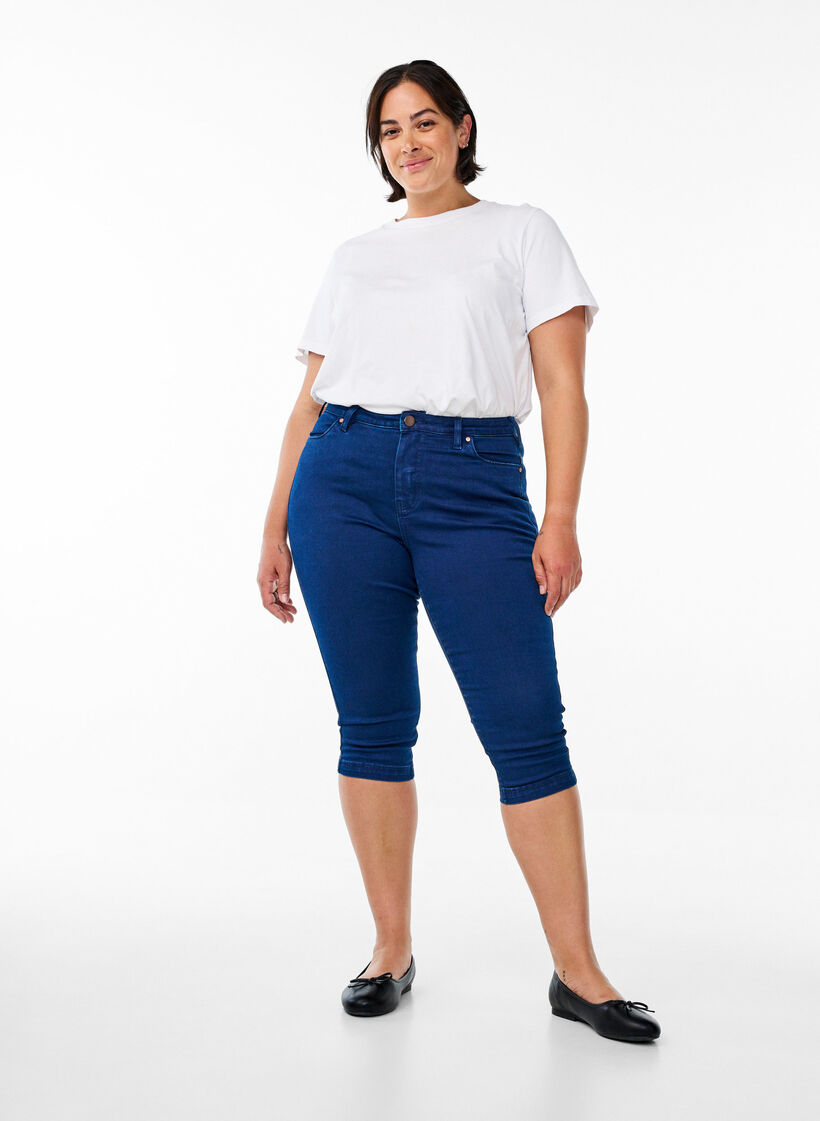 Jeansy Capri Amy z wysokim stanem o bardzo waskim kroju, Niebieskie, Model image number 0