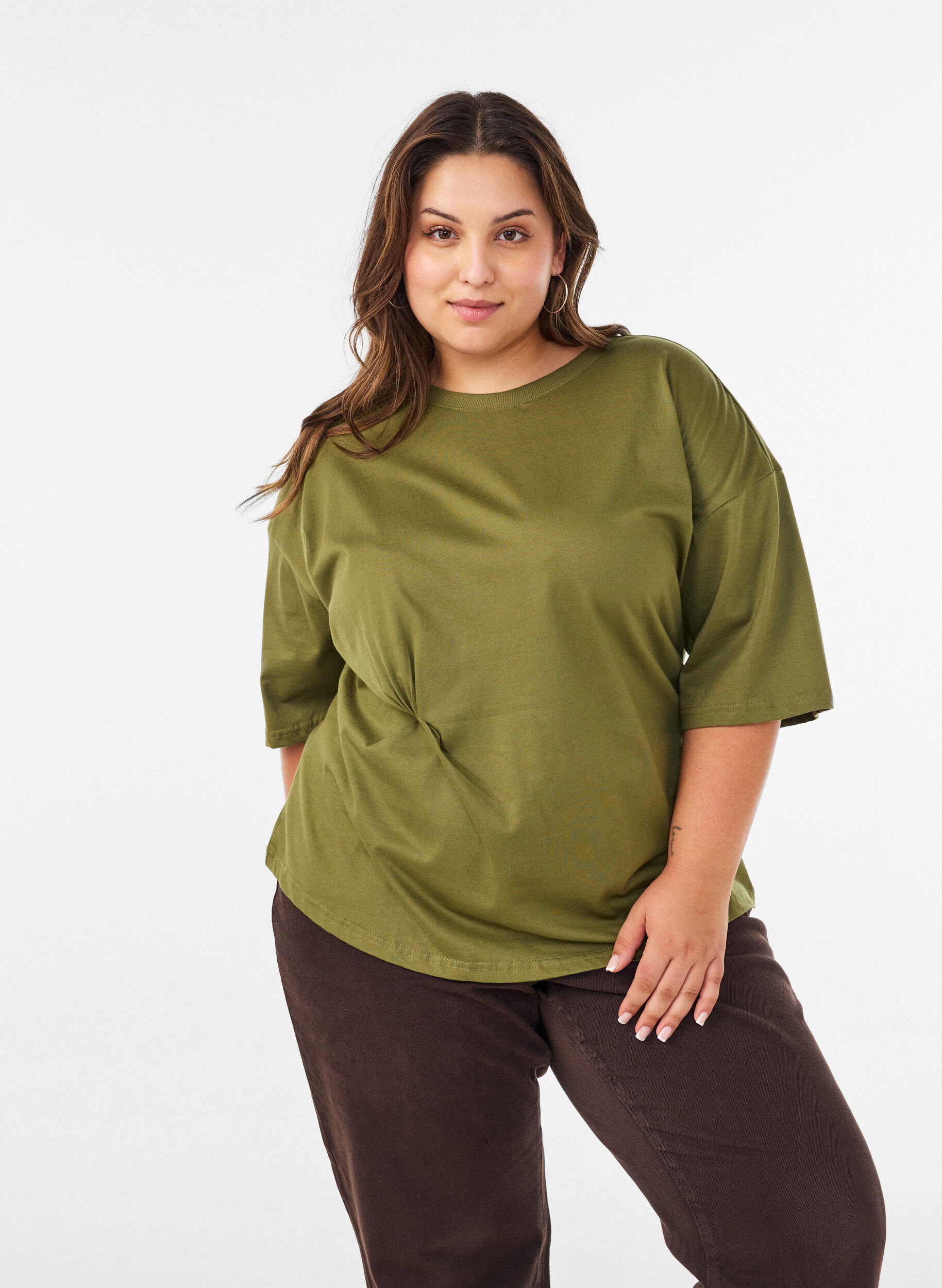 ZizziT-shirt z drapowaniem, Zielony, Model image number 0