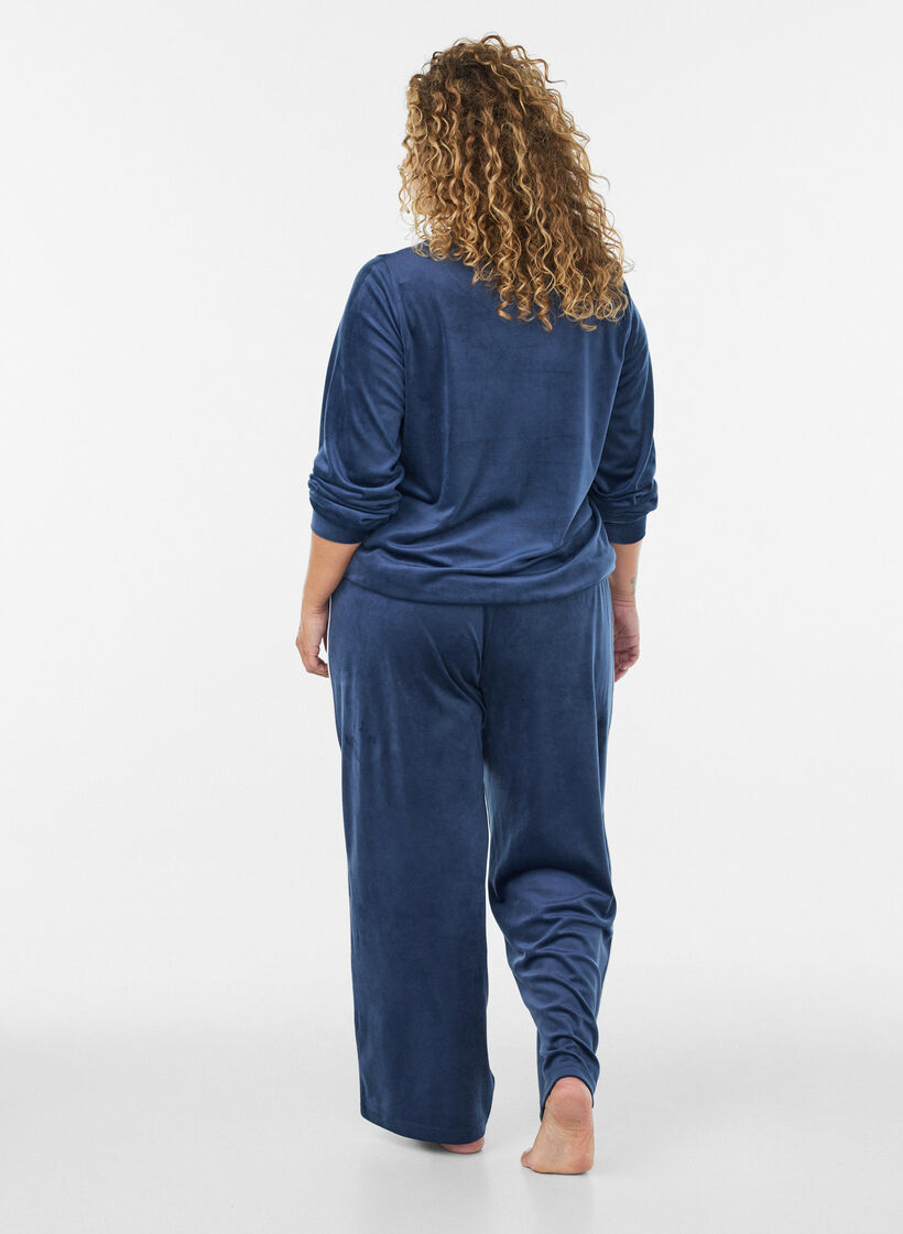 Bluzka Welurowa z haftowanym tekstem, Niebieskie, Model image number 2