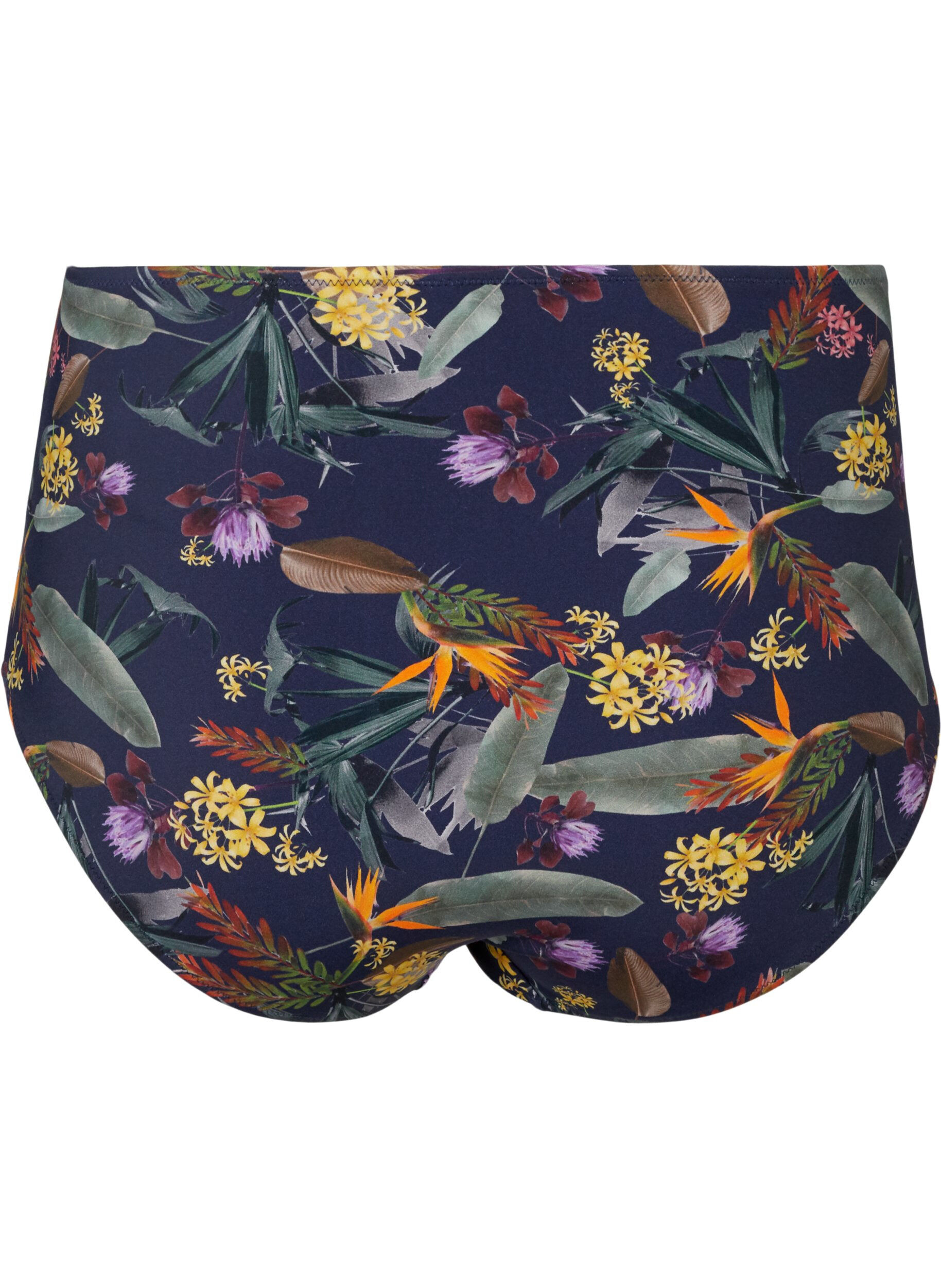 Zizzi High-waisted bikini bottoms with floral print, Night Sky Flower, Packshot image number 1