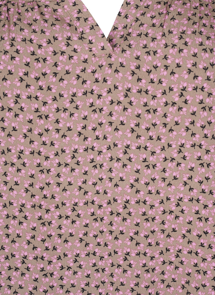 Bluzka z dlugim rekawem, kwiatowym wzorem i dekoltem w szpic, Brązowy, Packshot image number 2