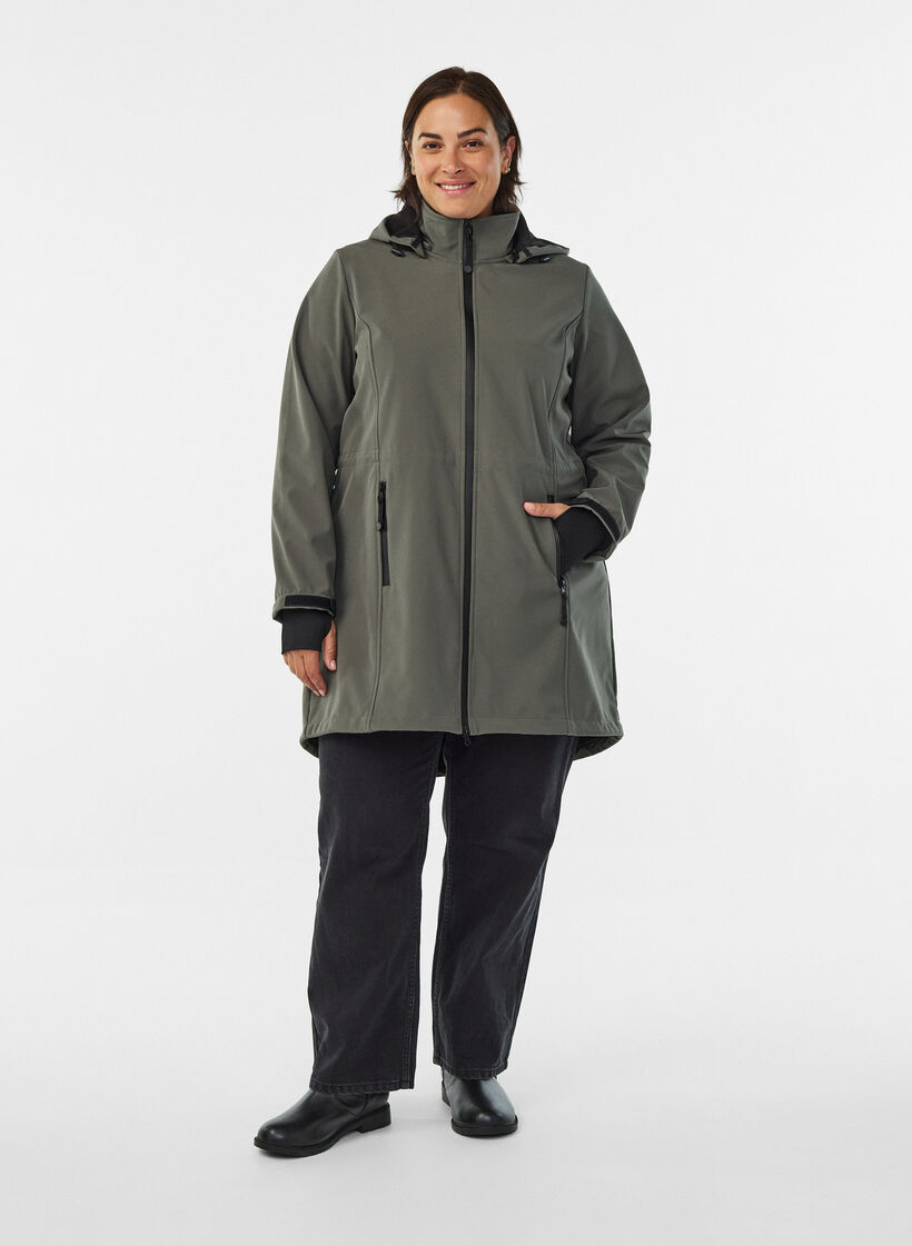 Kurtka softshell z odpinanym kapturem, Ciemnoszary, Model image number 1