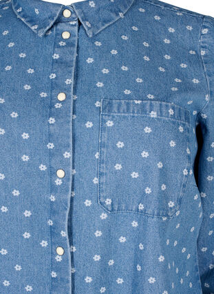 Jeansowa koszula w kwiaty z kieszenia na piersi, Light Blue w.Flowers, Packshot image number 2