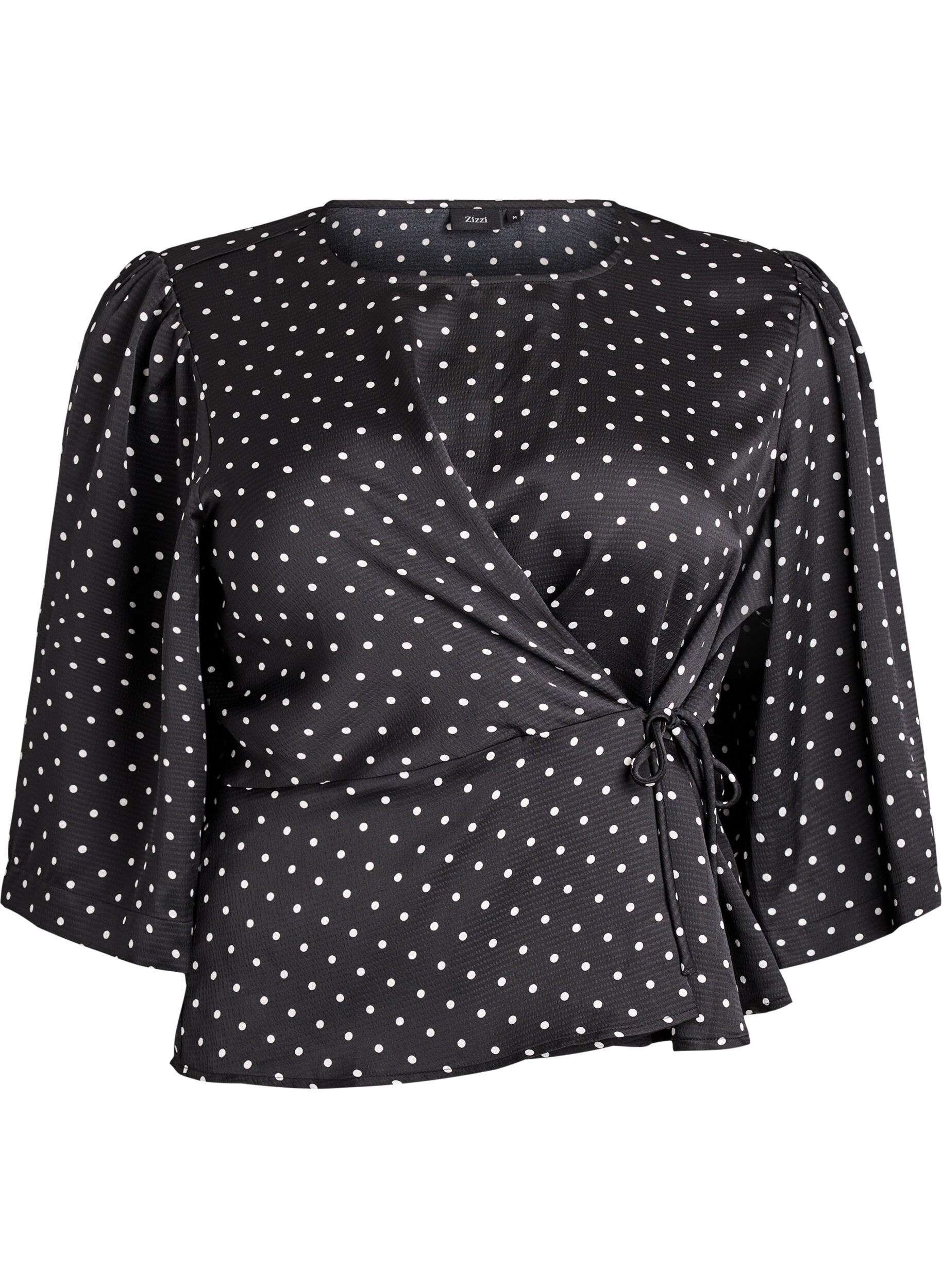 Zizzi Bluzka Polka dot z wiazaniami i 3/4-sleeves, Czarne, Packshot image number 0