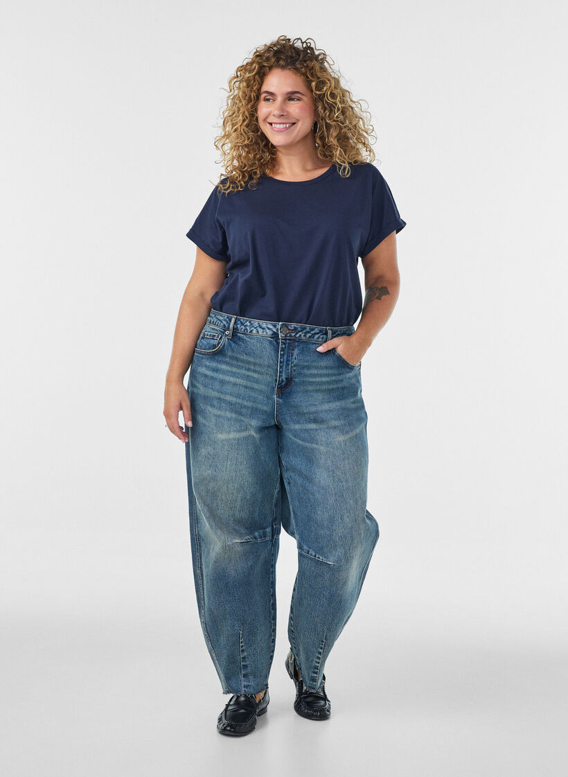 Koszulka z kr&oacute;tkimi rekawami wykonana z mieszanki bawelny, Niebieskie, Model image number 1
