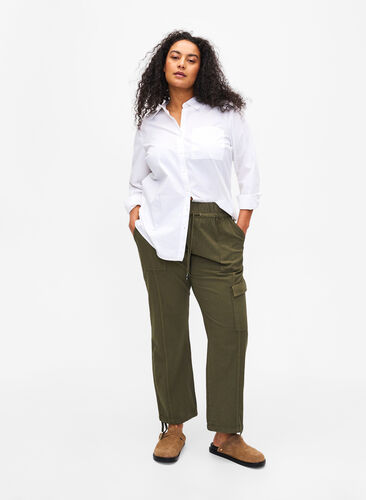 Luzne, bawelniane spodnie bojówki, Ivy Green, Model image number 0