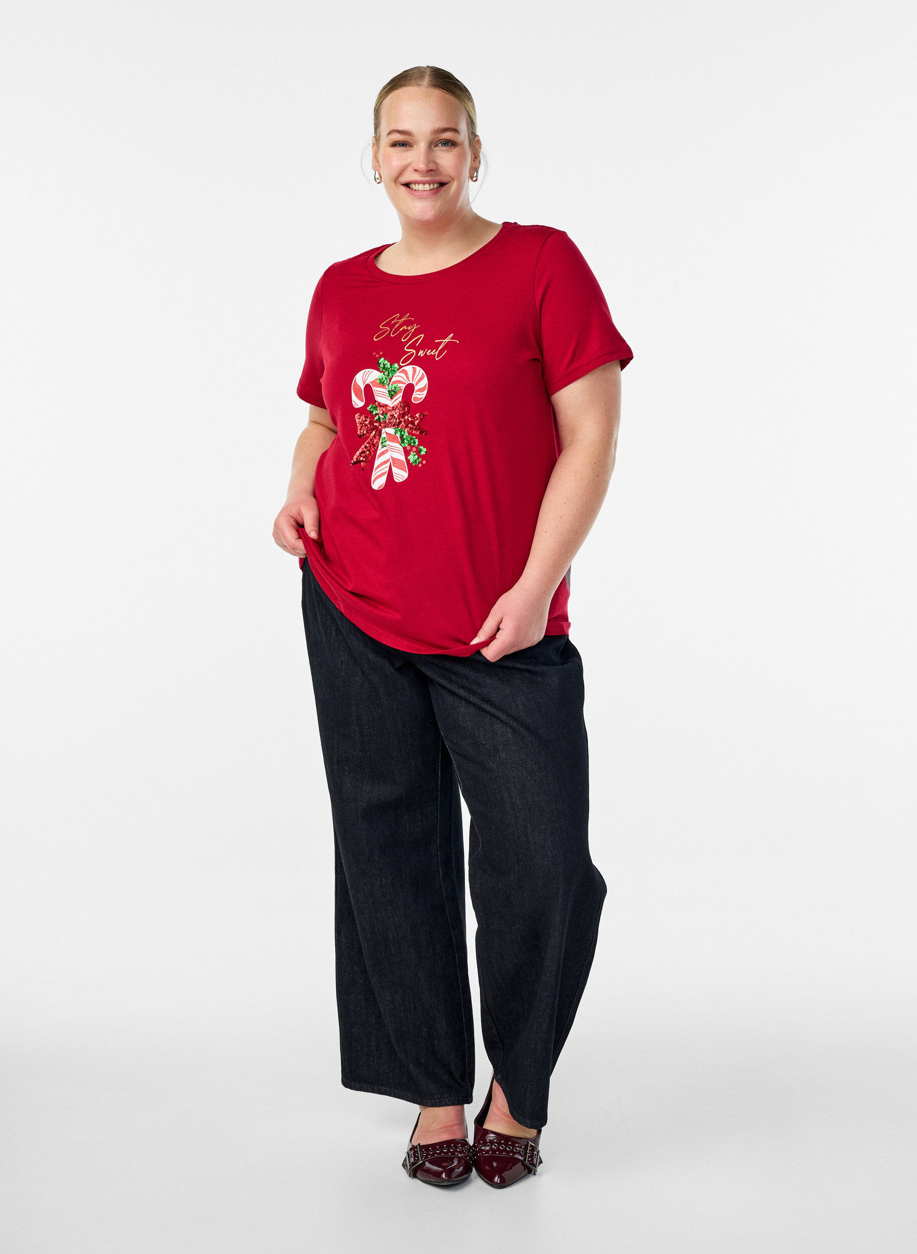 Zizzi Koszulka swiateczna z bawelny organicznej, Czerwony, Model image number 1