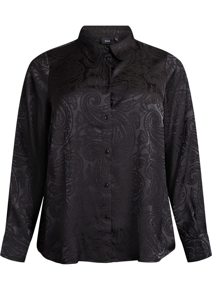 Koszula z wzorem paisley w tonacji ton w ton, Czarne, Packshot image number 0