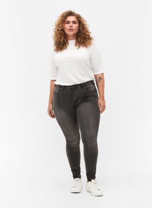 Super waskie jeansy Amy z wysokim stanem, Dark Grey Denim, Model image number 0