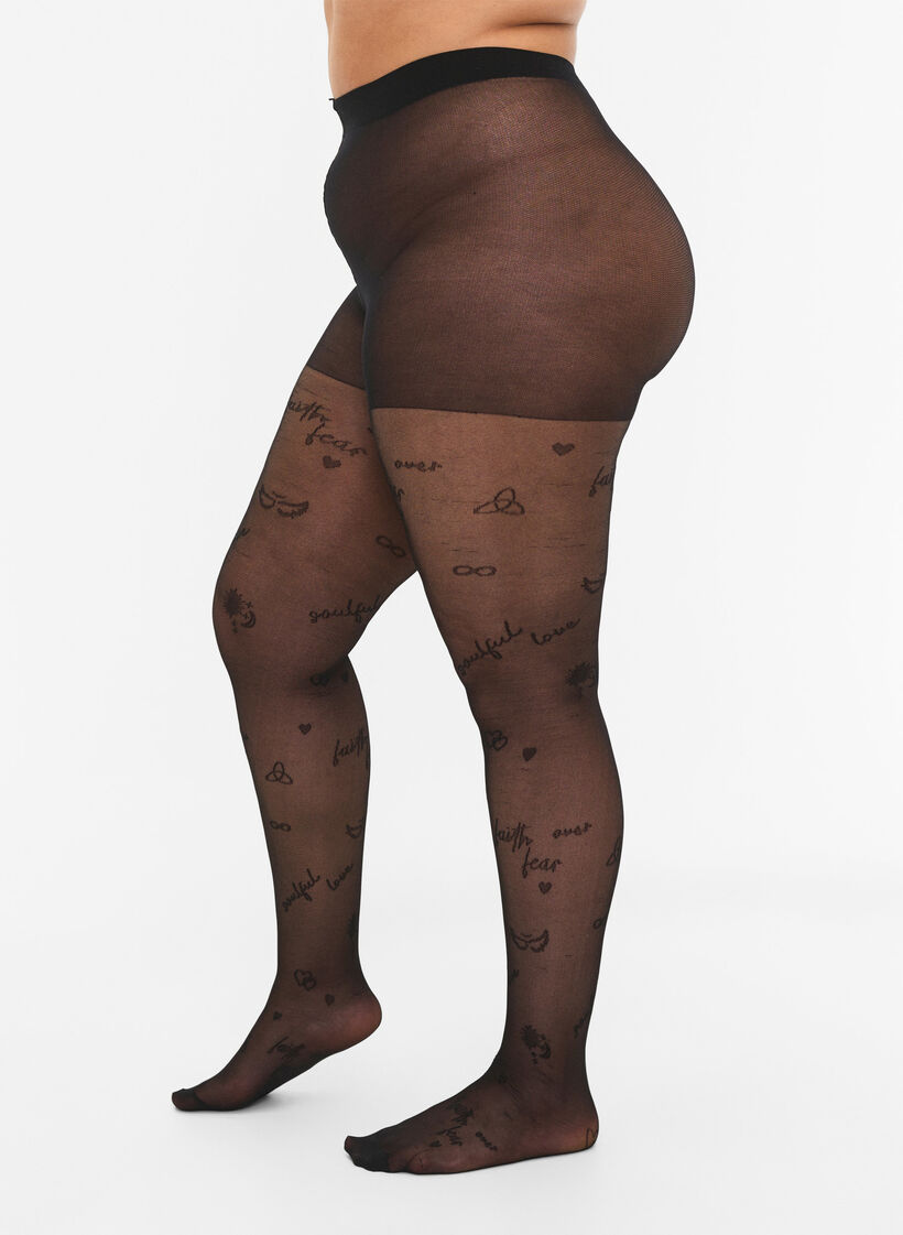 Rajstopy z tatuazem o gestosci 25 DEN, Black, Model image number 0