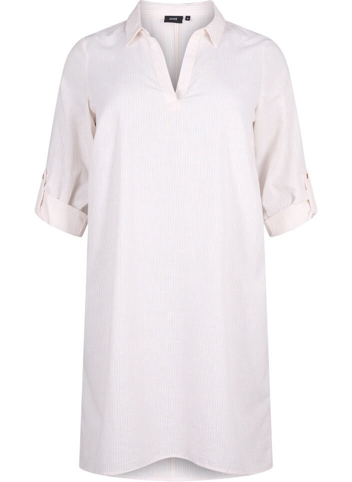 Sukienka w paski wykonana z bawelny i lnu, Sandshell Wh. Stripe, Packshot image number 0