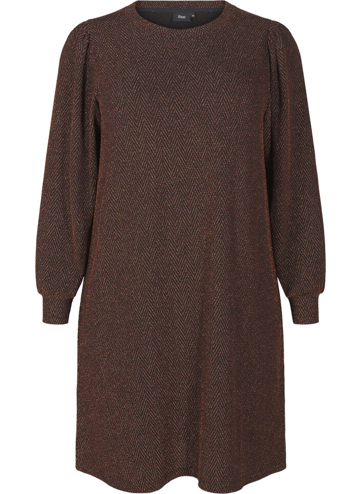 Sukienka w zygzakowaty wzór z brokatem, Copper ZigZagShimmer, Packshot image number 0