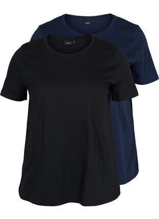 Podstawowa koszulka bawelniana 2-pack, Black/Navy Blazer, Packshot image number 0