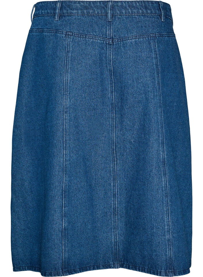 Sp&oacute;dniczka z niebieskiego denimu w kroju A z falbana z guzik&oacute;w, Niebieskie, Packshot image number 1