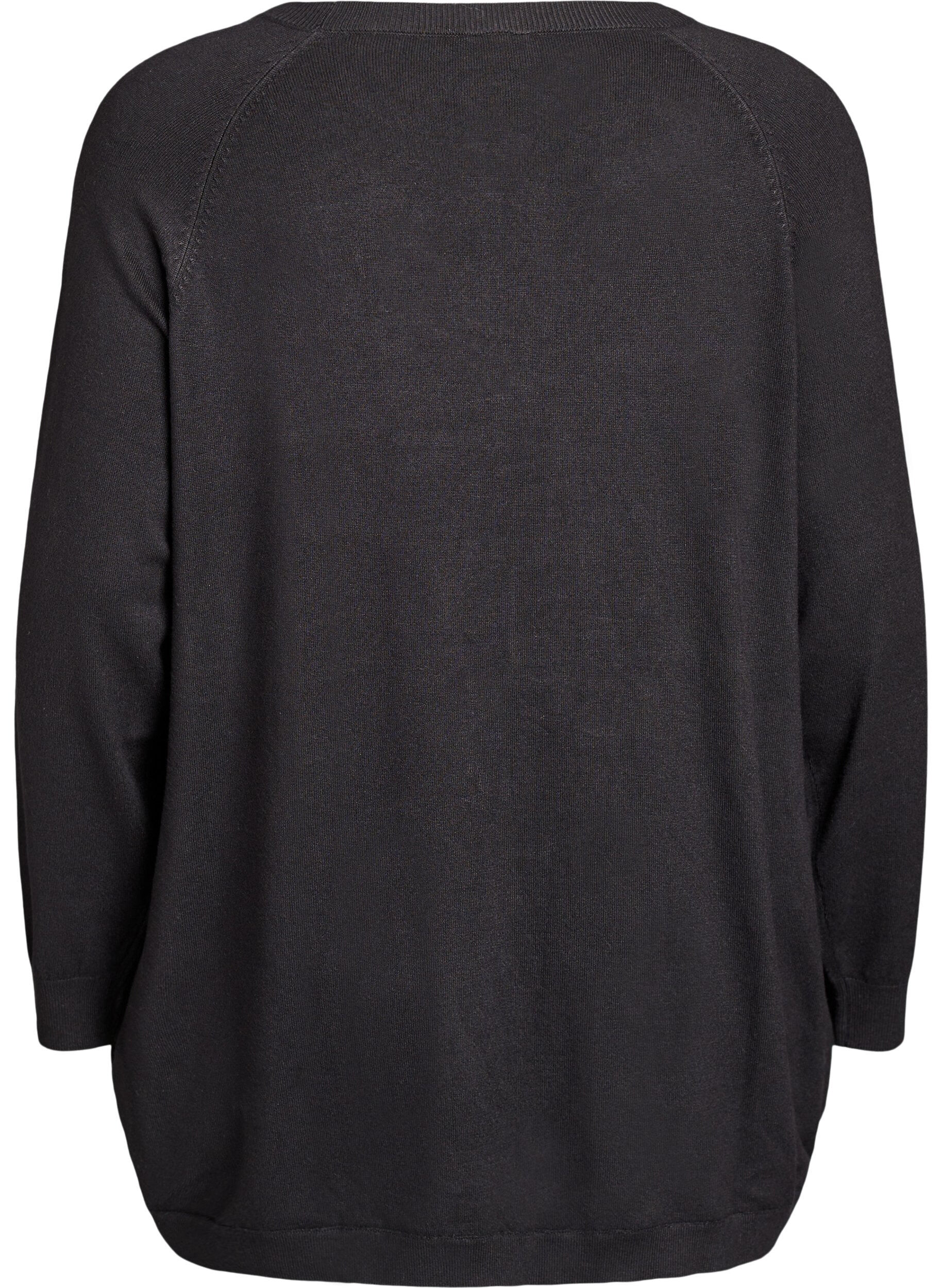 Zizzi Dzianinowa bluzka z guzikami po bokach, Czarne, Packshot image number 1