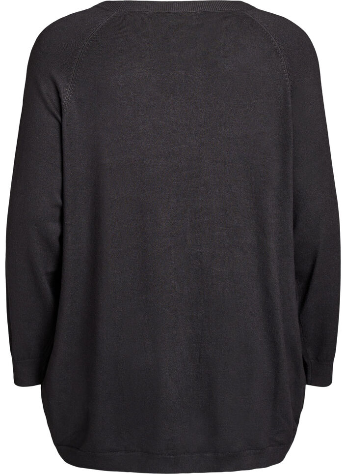 Dzianinowa bluzka z guzikami po bokach, Czarne, Packshot image number 1