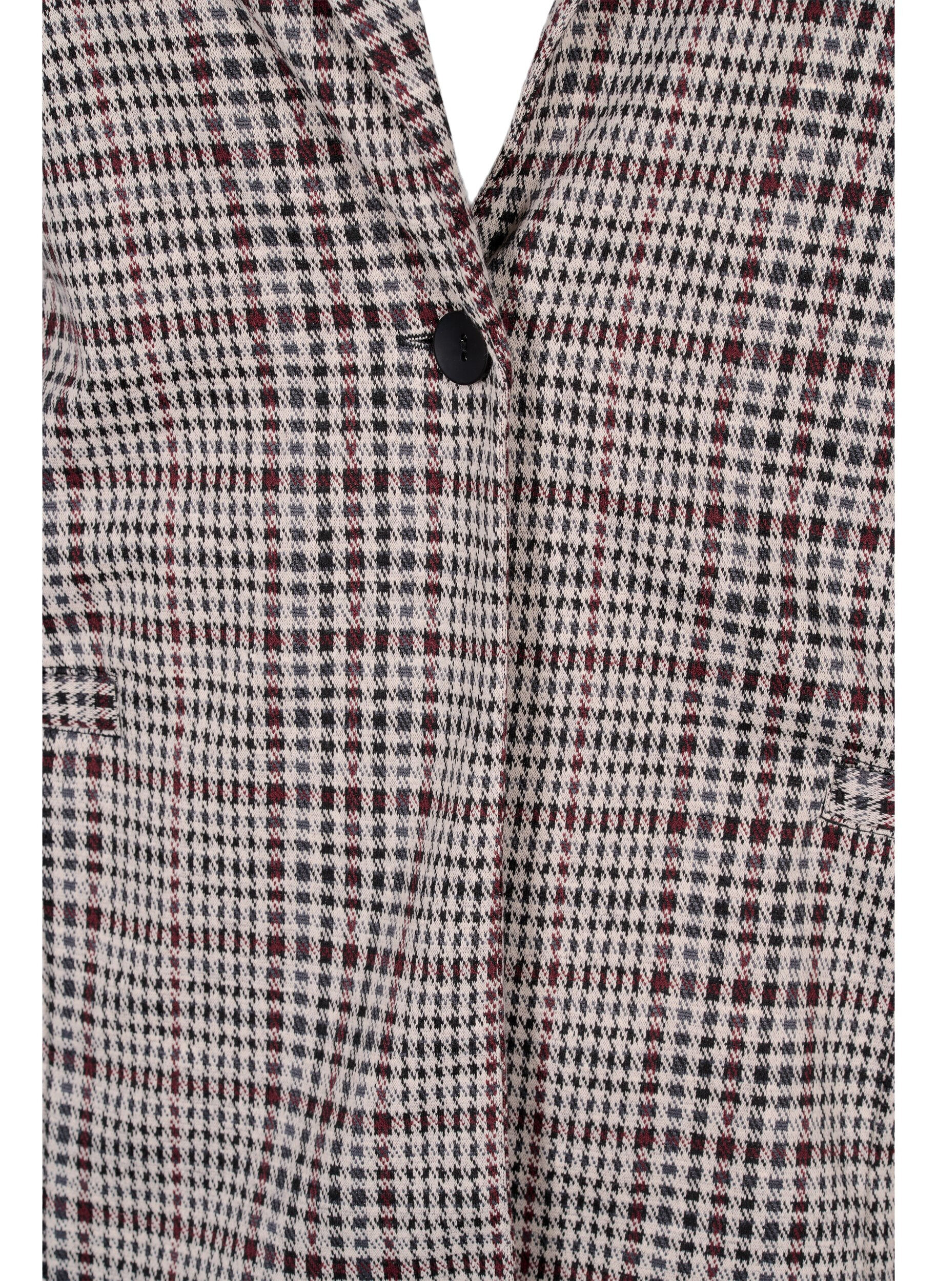 Zizzi Checkered blazer with button closure, Brown Check, Packshot image number 2