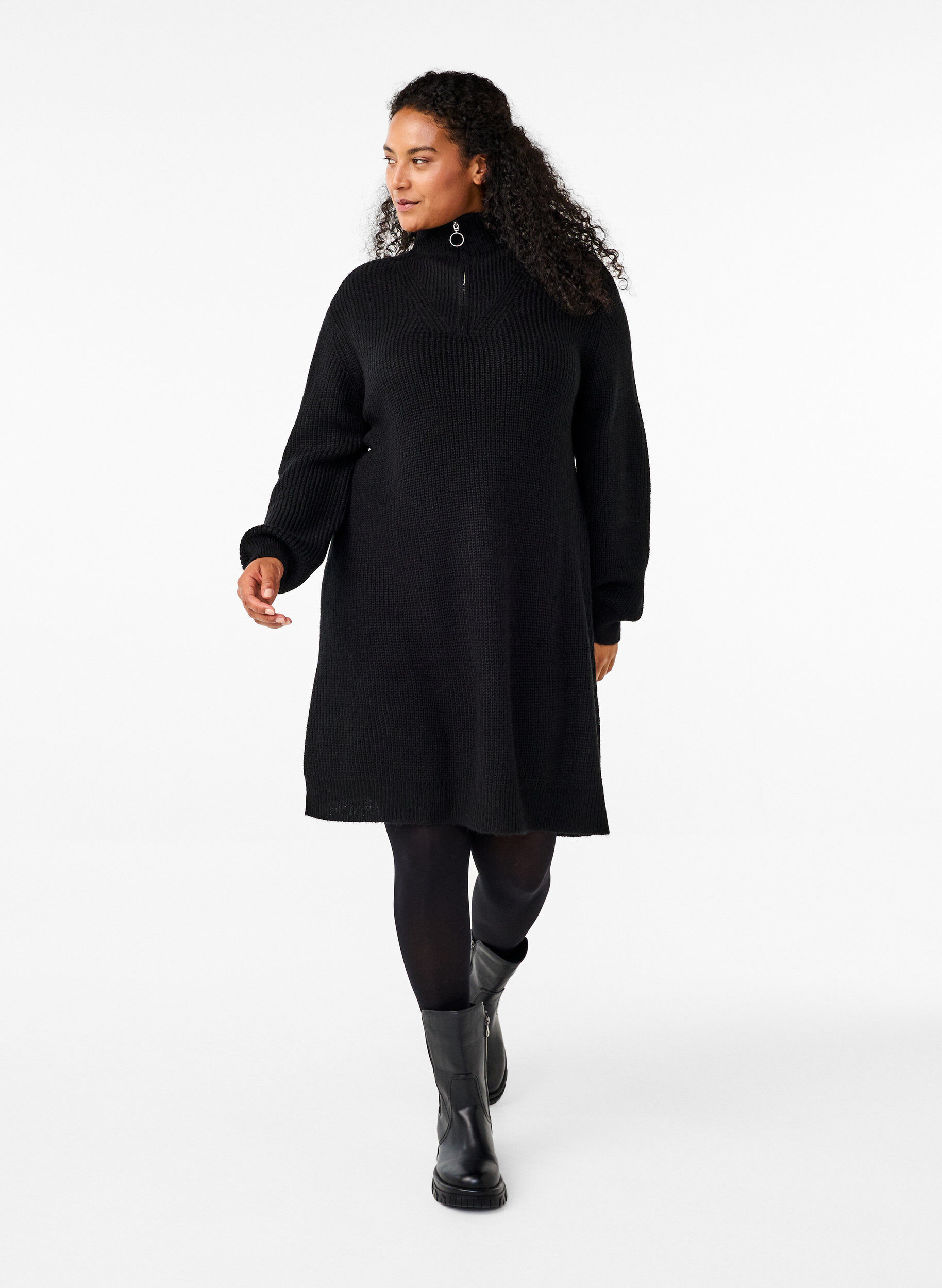 Zizzi Flash &ndash; Dzianinowa sukienka z golfem, Black, Model image number 2
