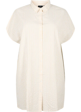 Dluga bawelniana koszula w paski, White/Natrual Stripe, Packshot image number 0