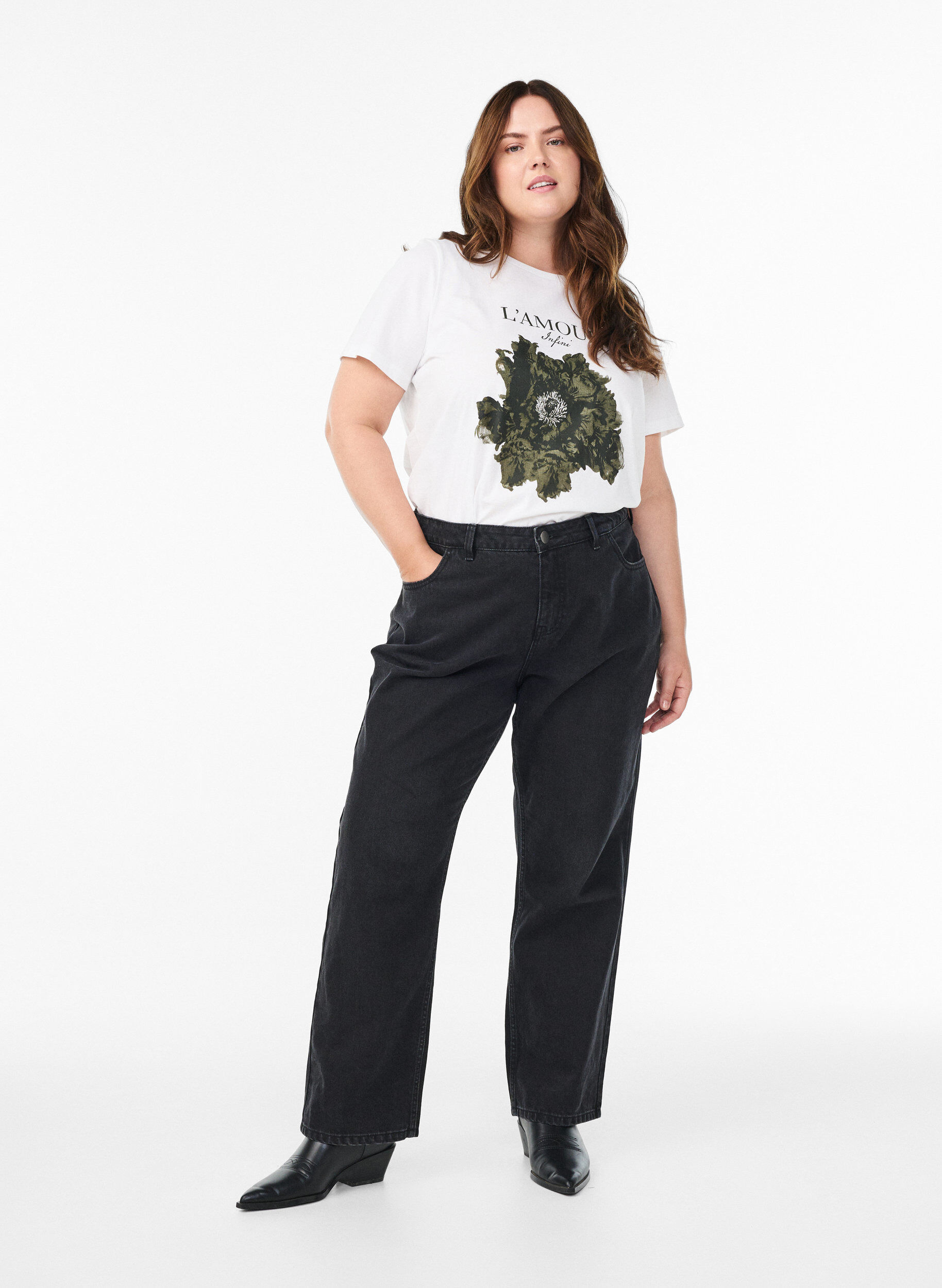 Zizzi Bawelniana koszulka z nadrukiem z przodu, Biały, Model image number 1