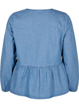 Dzinsowa bluzka z baskinka i wiazaniem, Light Blue Denim, Packshot image number 1