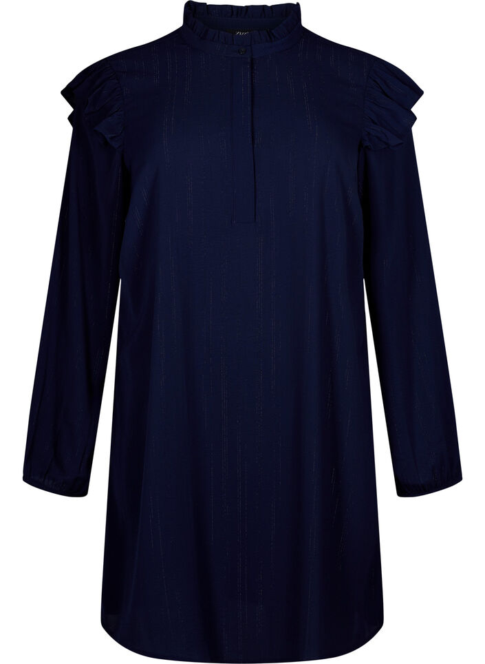 Krótka sukienka z marszczeniami i brokatem, Niebieskie, Packshot image number 0