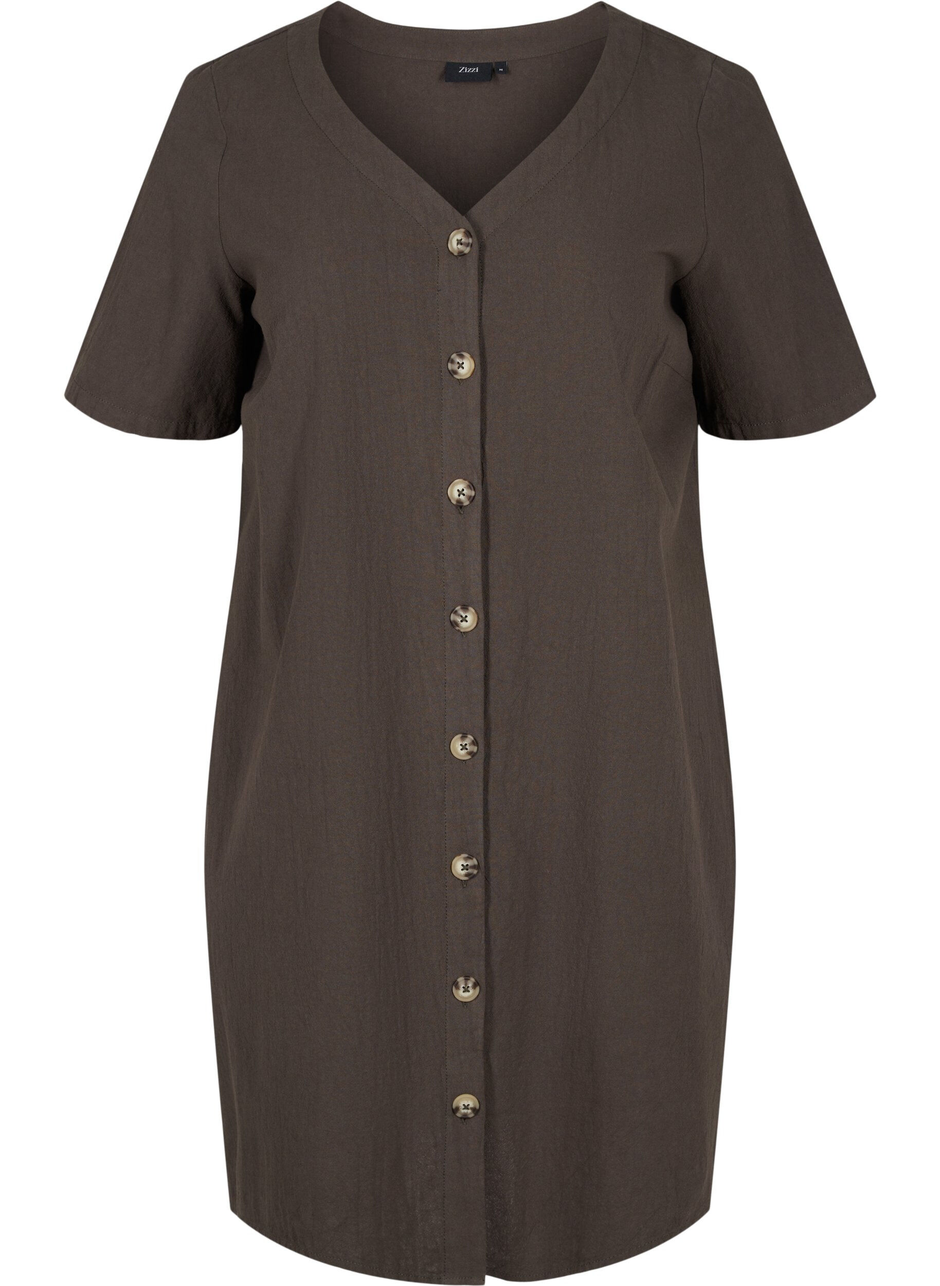 Zizzi Short-sleeved cotton dress with buttons, Khaki Green, Packshot image number 0