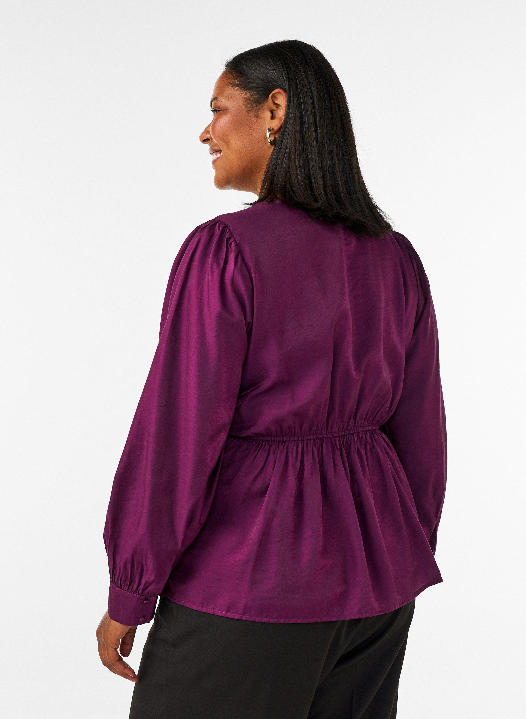 ZizziBlyszczaca bluzka z wiskozy z efektem peplum, Fioletowy, Model image number 2