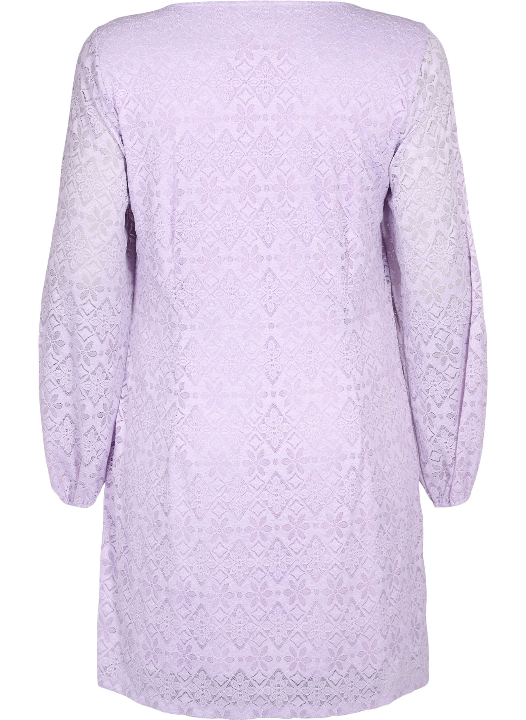 Zizzi Lace dress with v neck and long sleeves, Pastel Lilac, Packshot image number 1