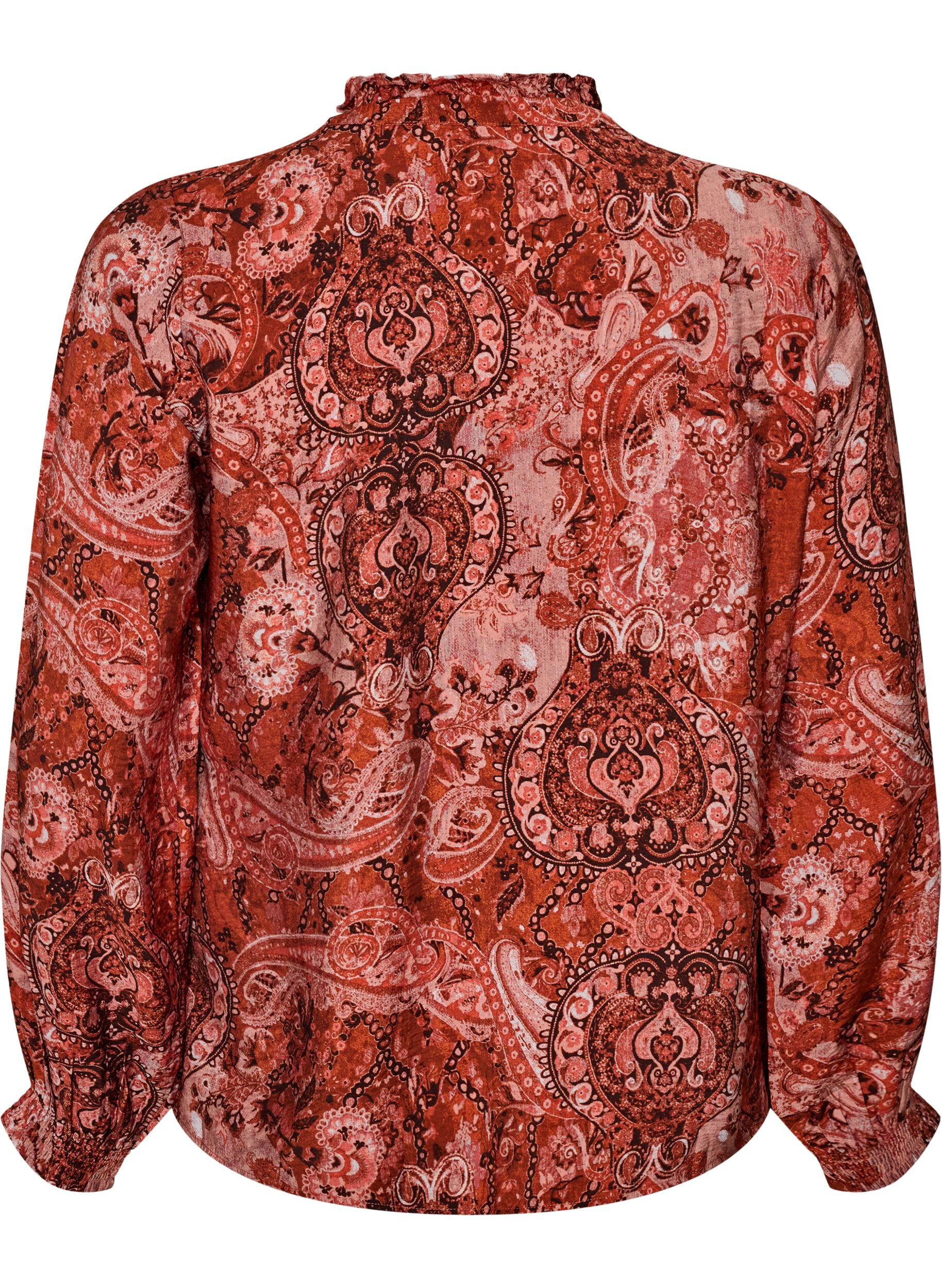 ZizziWiskozowa bluzka we wz&oacute;r paisley i z falbankami, Pomarańczowy, Packshot image number 1