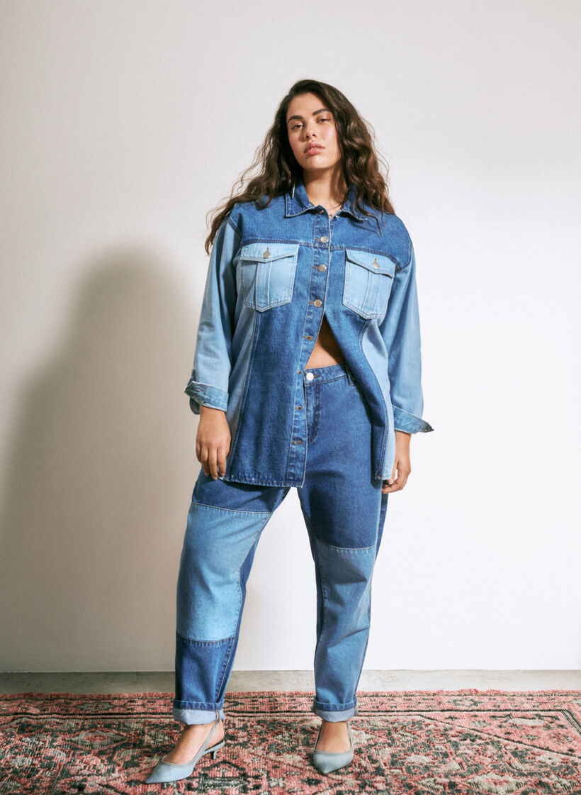  Jeansy Mille typu mom fit z kolorowymi blokami i wysokim stanem, Light Blue Denim, Image image number 0