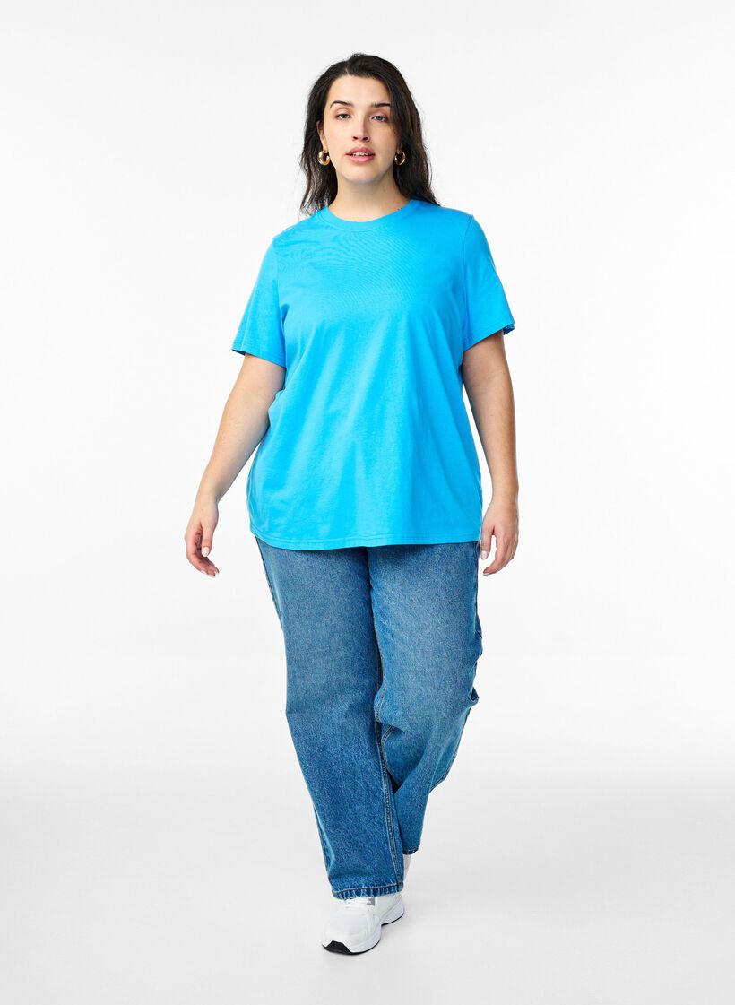 Podstawowa koszulka bawelniana z okraglym dekoltem, Niebieskie, Model image number 1