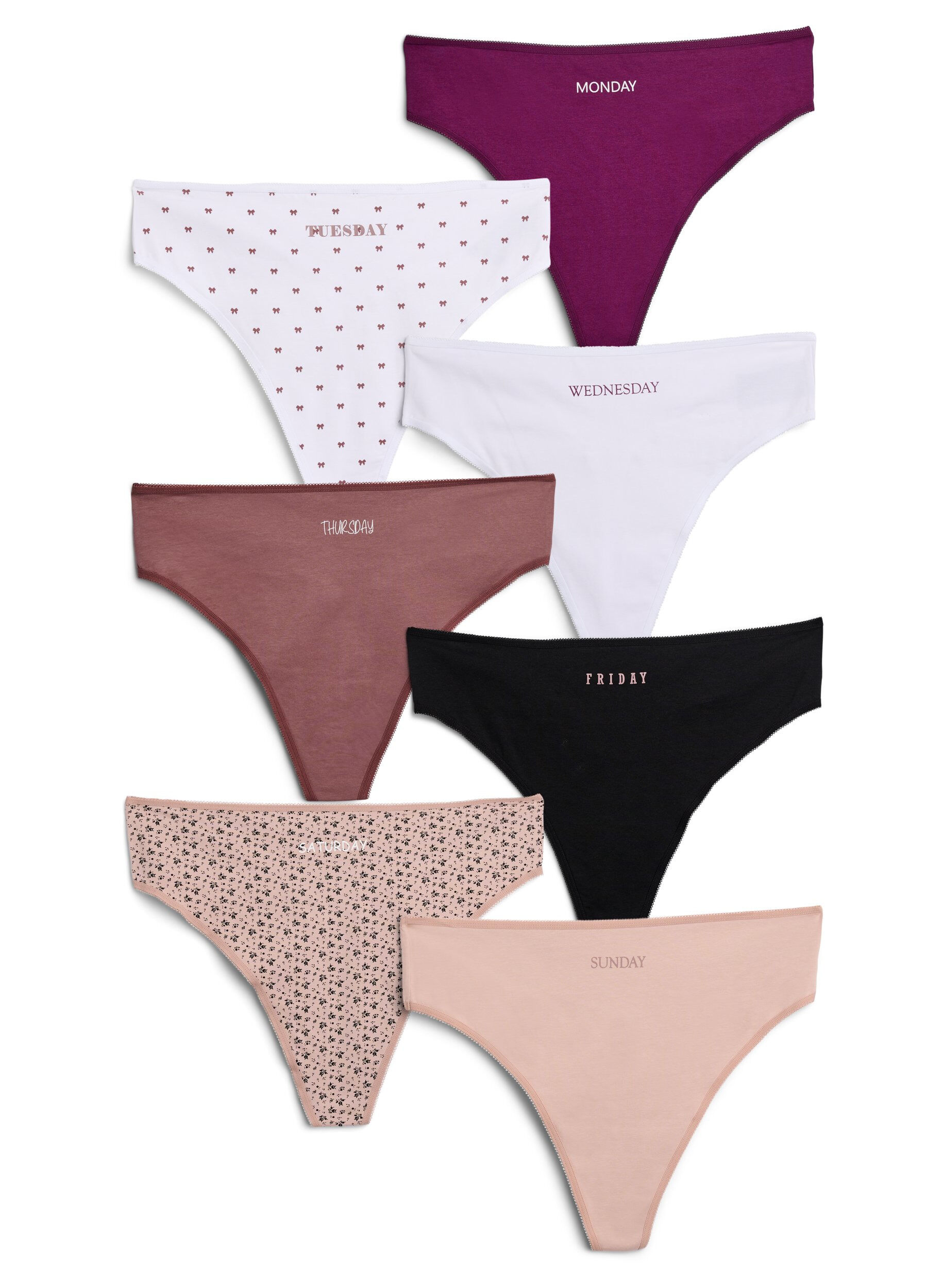  G-stringi 7-pack z bawelny z nadrukiem dni tygodnia