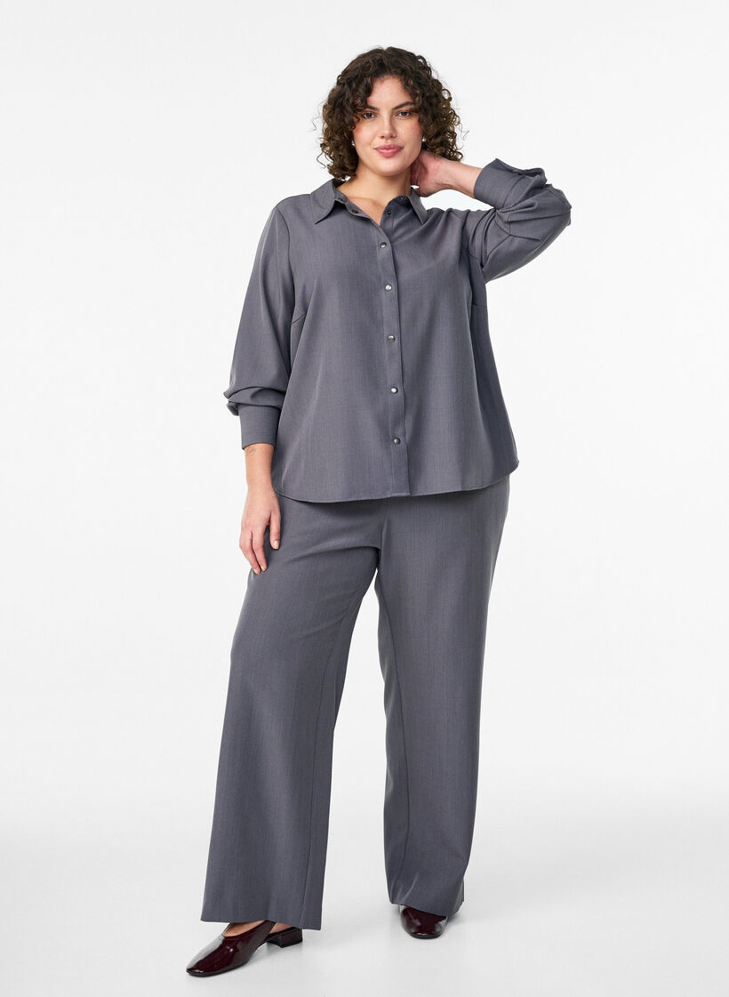 Spodnie krojone na wysoka talie z szerokimi nogawkami, Szary, Model image number 0