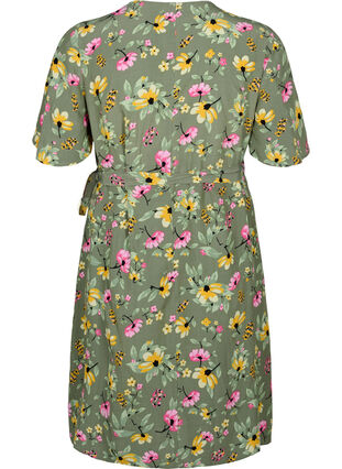 Kopertowa sukienka ciazowa z wiskozy, Green Flower Print, Packshot image number 1