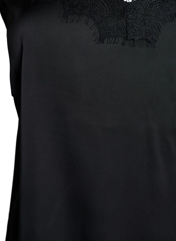 Bluzka z satynowym pasem i koronka, Czarne, Packshot image number 2