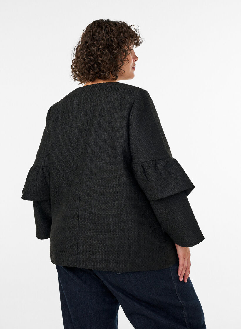 Kurtka boucl&eacute; z falbankami, Czarne, Model image number 2