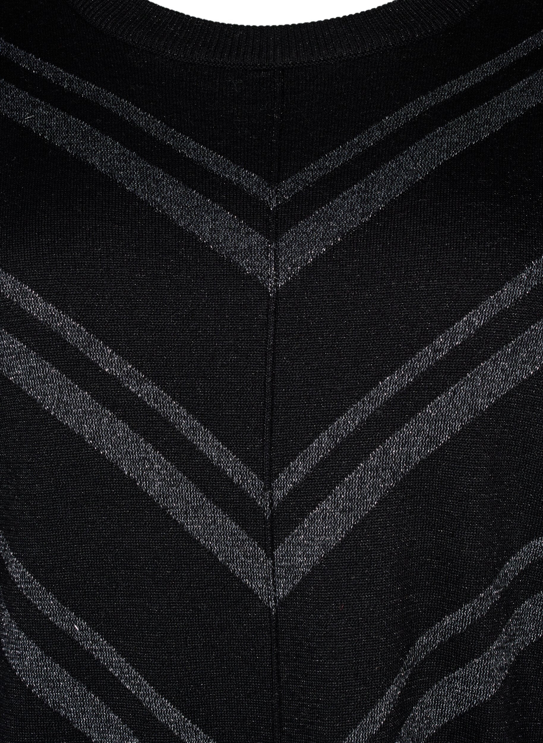 Zizzi Blyszczacy, dzianinowy sweter z okraglym dekoltem, Black w.S.L.Stripes, Packshot image number 2