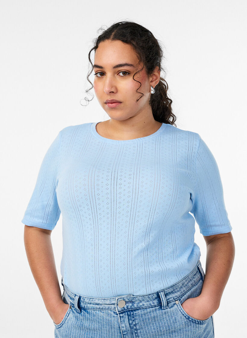 Koszulka bawelniana z haftem oczka, Niebieskie, Model image number 0