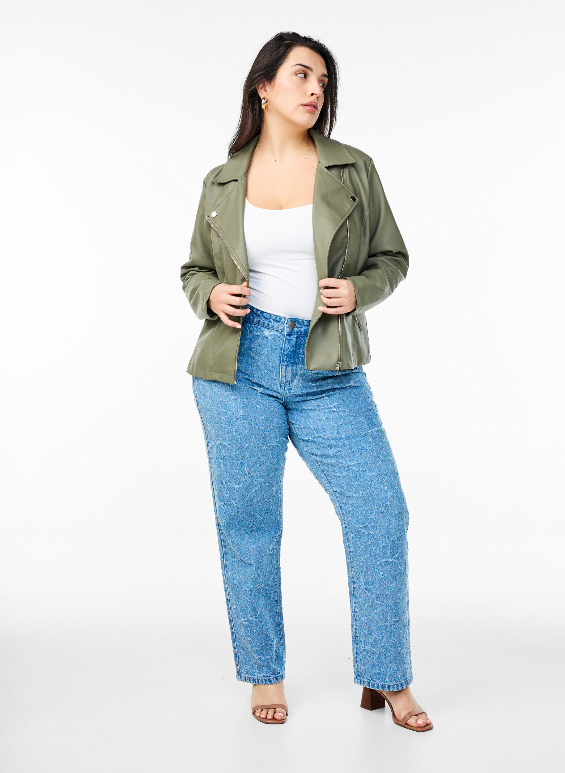 Zizzi Kurtka motocyklowa ze sztucznej sk&oacute;ry, Zielony, Model image number 1