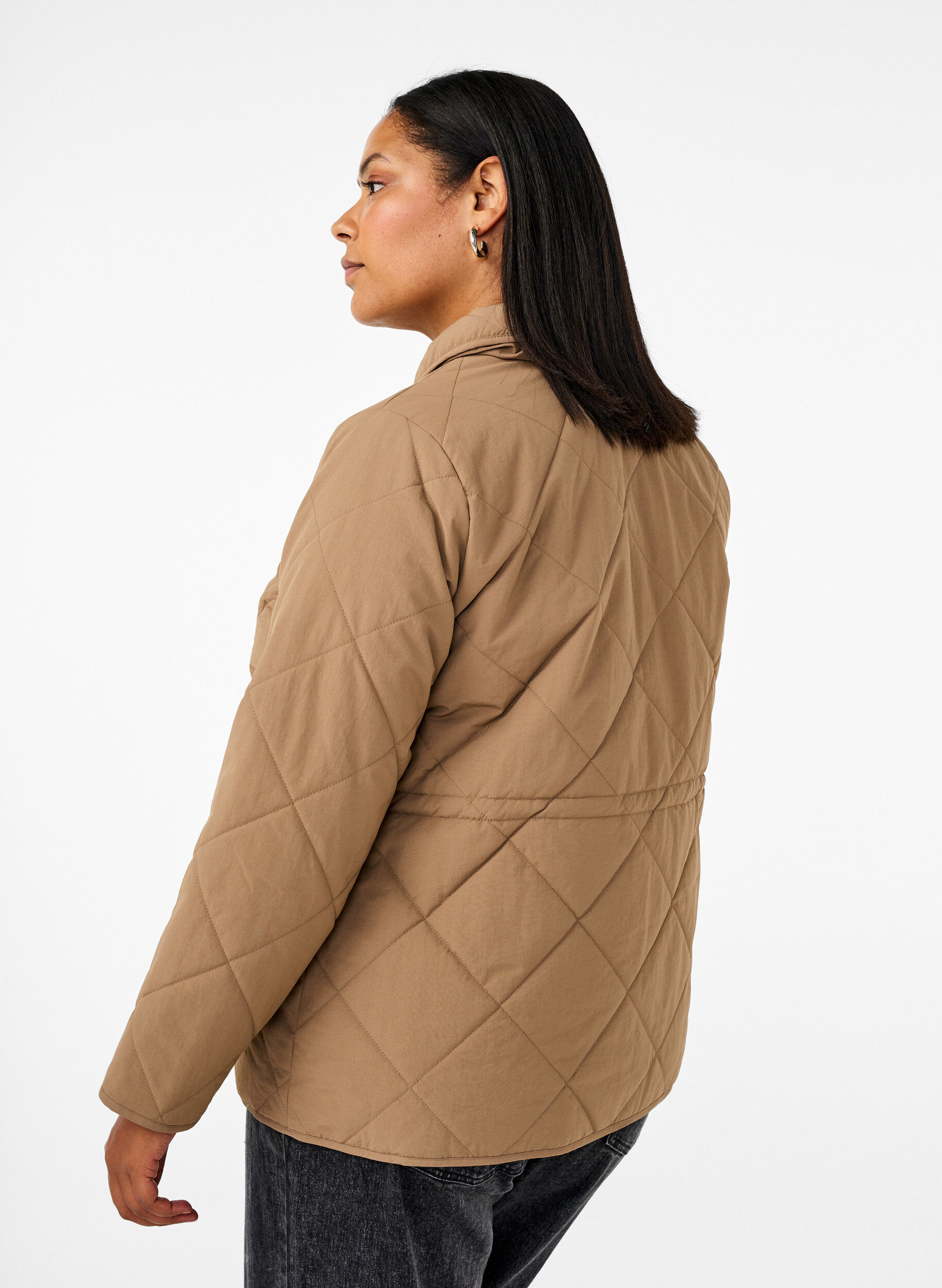 Zizzi Pikowana kurtka z kolnierzem i kieszeniami, Brązowy, Model image number 2