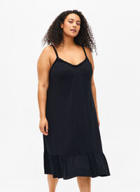Wiskozowa sukienka plazowa z plecionymi ramiaczkami, Black, Model