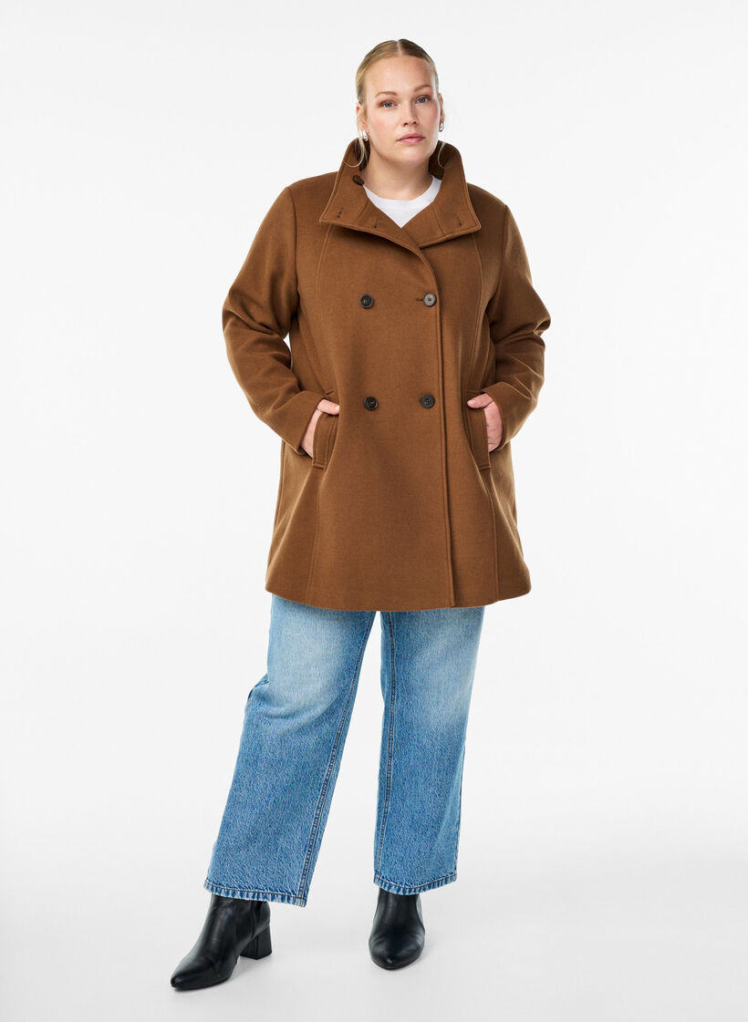 Krótki plaszcz o kroju w ksztalcie litery A, Brązowy, Model image number 1